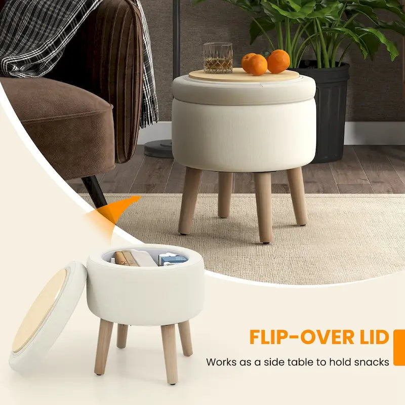 Costway Round Storage Ottoman Accent Storage Footstool with Tray for - See Details