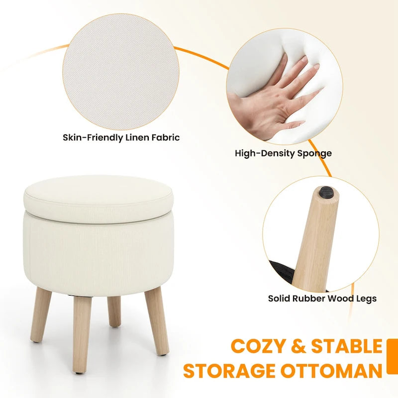 Costway Round Storage Ottoman Accent Storage Footstool with Tray for - See Details