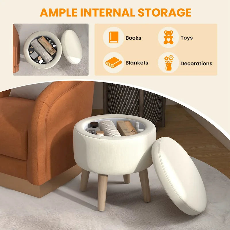 Costway Round Storage Ottoman Accent Storage Footstool with Tray for - See Details