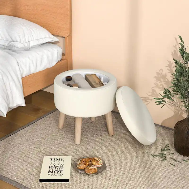 Costway Round Storage Ottoman Accent Storage Footstool with Tray for - See Details