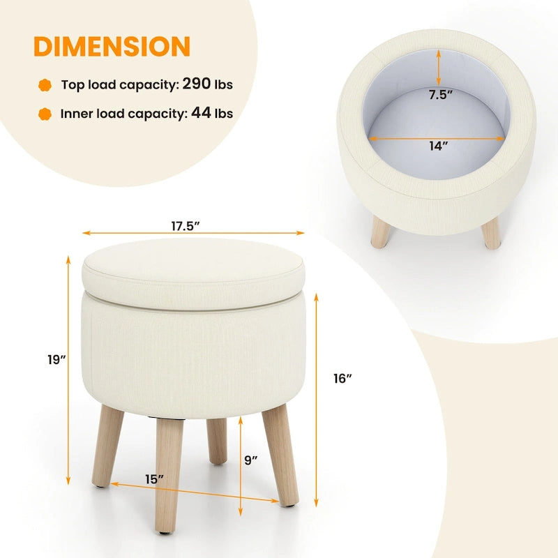 Costway Round Storage Ottoman Accent Storage Footstool with Tray for - See Details