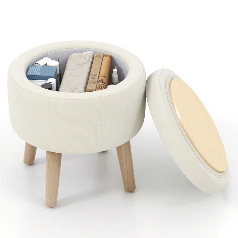 Costway Round Storage Ottoman Accent Storage Footstool with Tray for - See Details