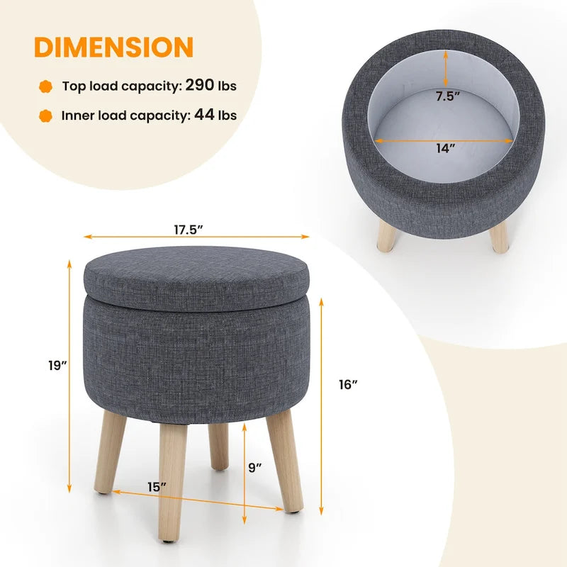 Costway Round Storage Ottoman Accent Storage Footstool with Tray for - See Details