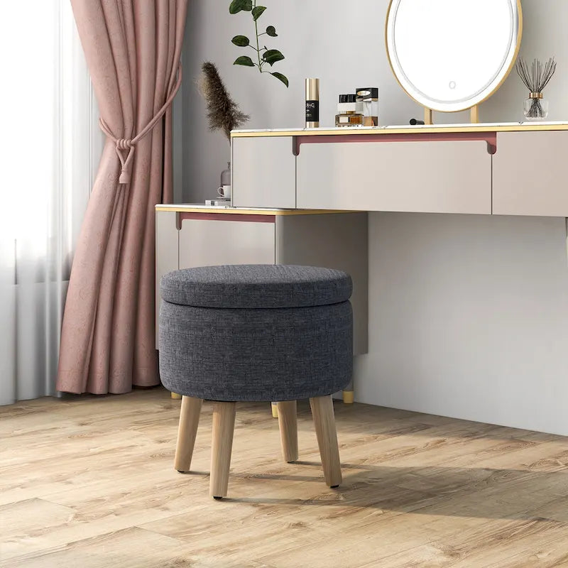Costway Round Storage Ottoman Accent Storage Footstool with Tray for - See Details