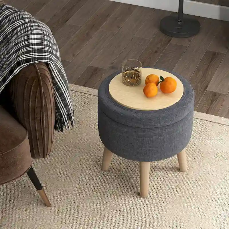 Costway Round Storage Ottoman Accent Storage Footstool with Tray for - See Details