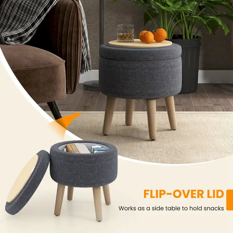 Costway Round Storage Ottoman Accent Storage Footstool with Tray for - See Details