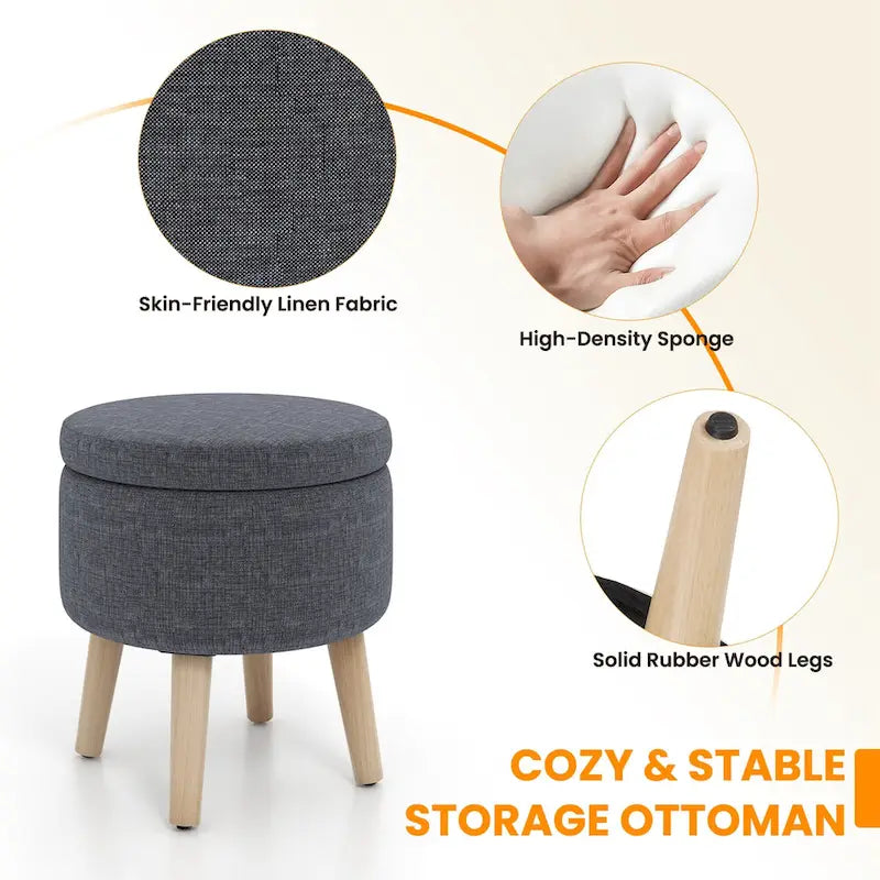 Costway Round Storage Ottoman Accent Storage Footstool with Tray for - See Details