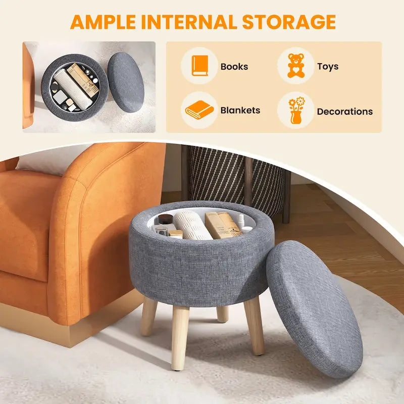 Costway Round Storage Ottoman Accent Storage Footstool with Tray for - See Details