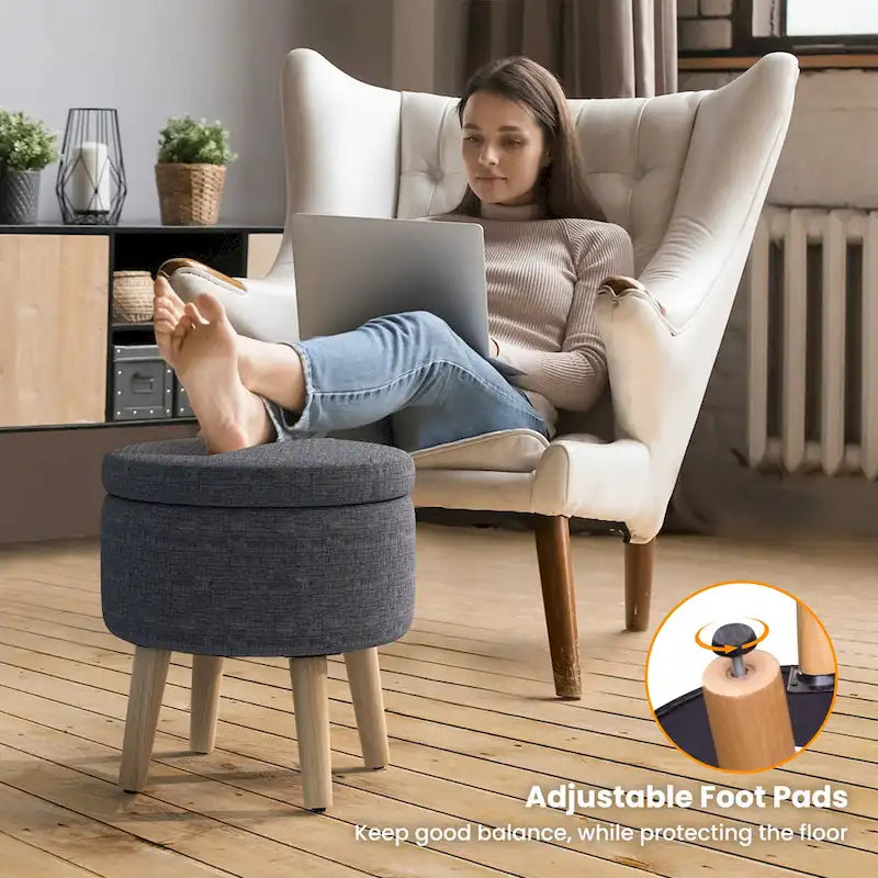 Costway Round Storage Ottoman Accent Storage Footstool with Tray for - See Details