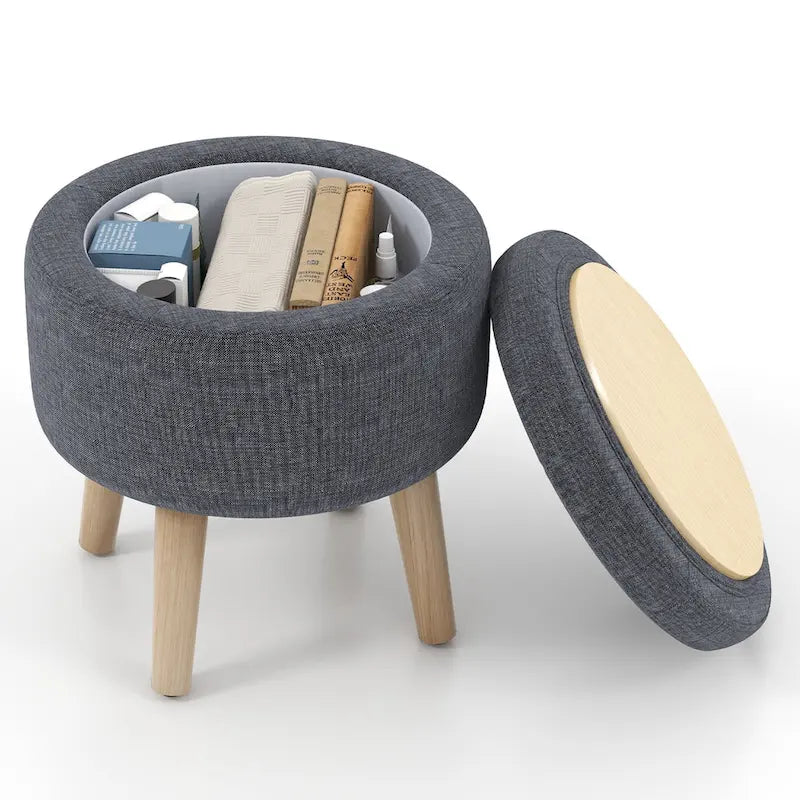 Costway Round Storage Ottoman Accent Storage Footstool with Tray for - See Details