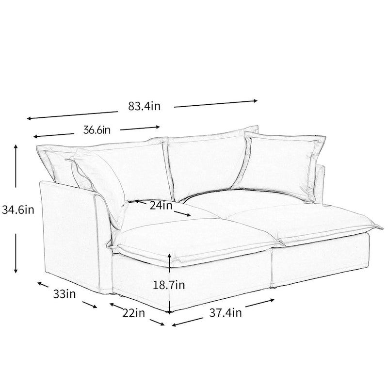 83.4" 2-Seater Sectional Sofa with Ottomans