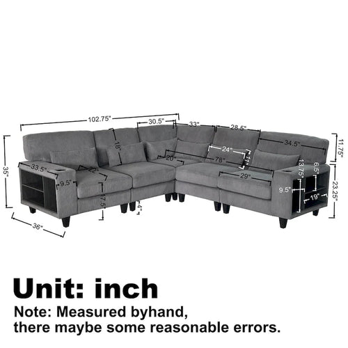 102.75 Corduroy L-Shaped Modular Sectional Sofa with Storage