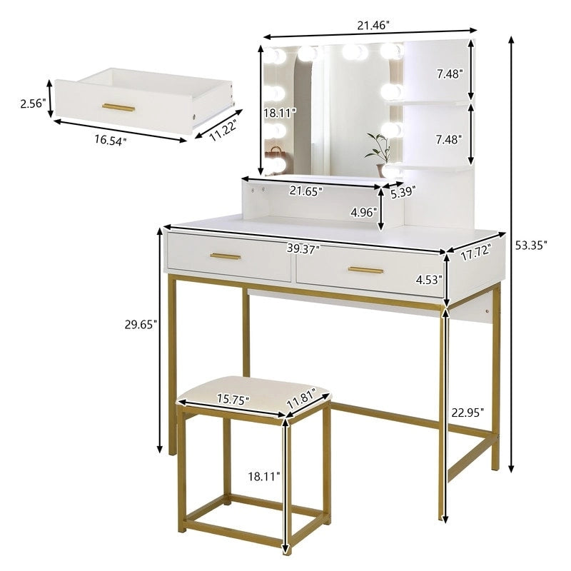 Large Vanity Set, Dressing Table Dresser Desk for Women, Girls, Bedroom (White, Black)