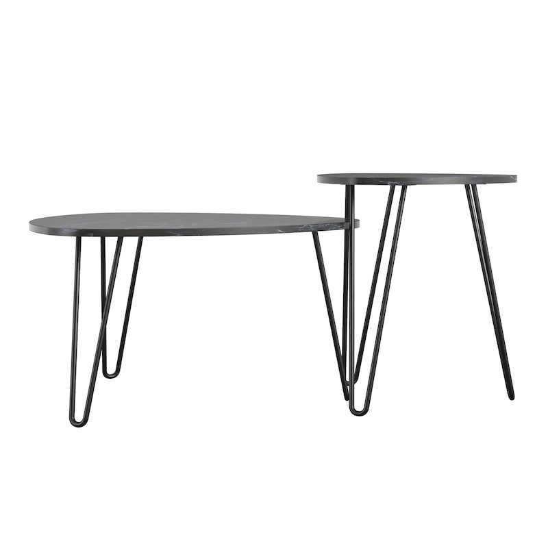 Faux Marble Nesting Tables, Set of 2 – Hairpin Legs, Coffee & End Table