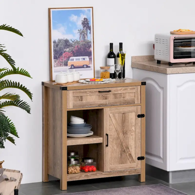 Rustic Barn Door Buffet Sideboard Storage Cabinet for Kitchen & Dining Room