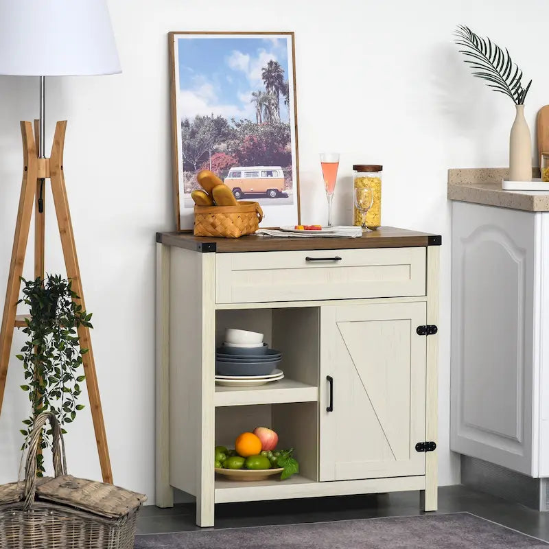 Rustic Barn Door Buffet Sideboard Storage Cabinet for Kitchen & Dining Room