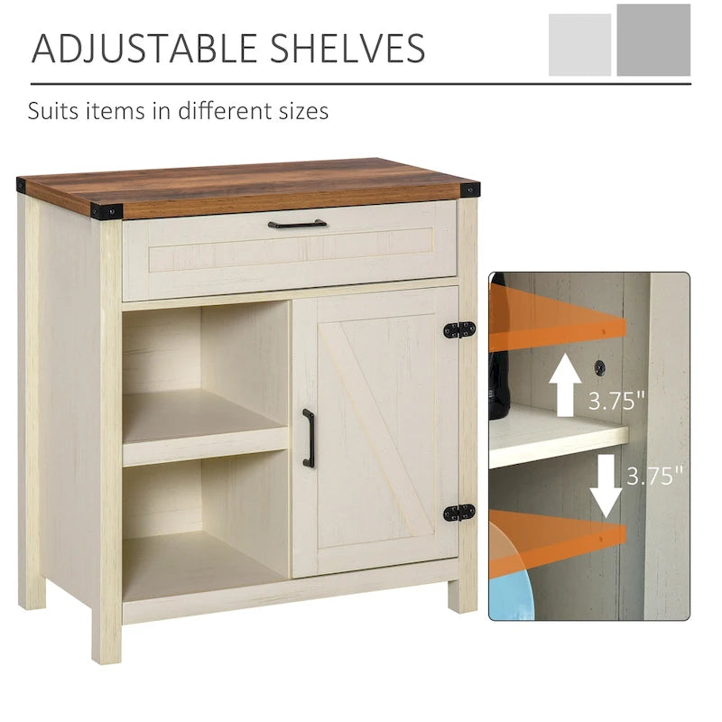 Rustic Barn Door Buffet Sideboard Storage Cabinet for Kitchen & Dining Room