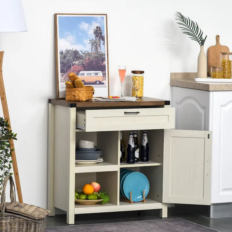 Rustic Barn Door Buffet Sideboard Storage Cabinet for Kitchen & Dining Room