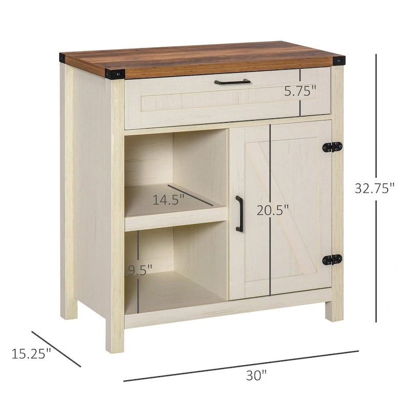 Rustic Barn Door Buffet Sideboard Storage Cabinet for Kitchen & Dining Room