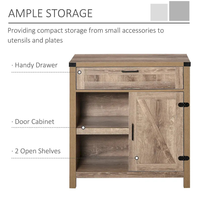 Rustic Barn Door Buffet Sideboard Storage Cabinet for Kitchen & Dining Room
