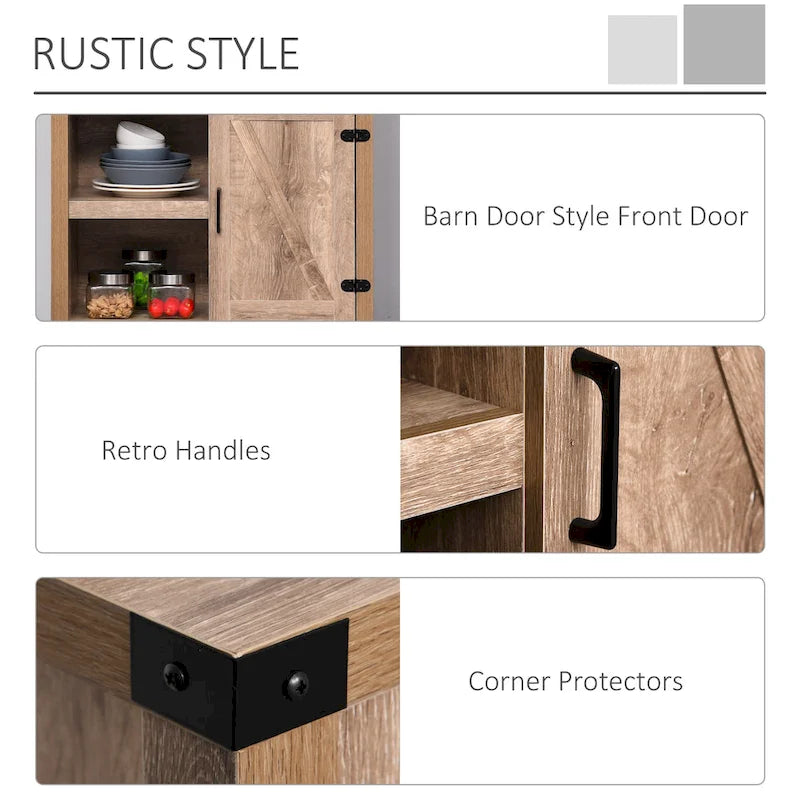 Rustic Barn Door Buffet Sideboard Storage Cabinet for Kitchen & Dining Room