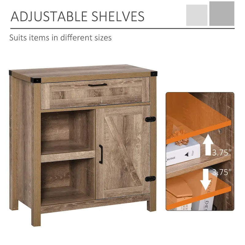 Rustic Barn Door Buffet Sideboard Storage Cabinet for Kitchen & Dining Room