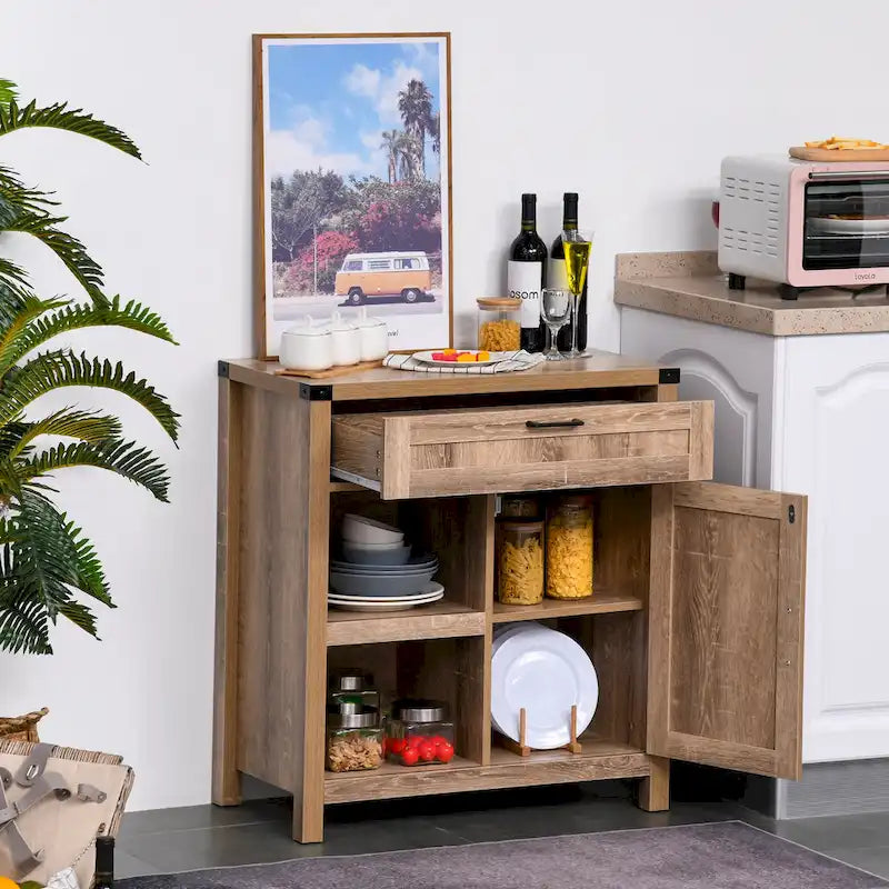 Rustic Barn Door Buffet Sideboard Storage Cabinet for Kitchen & Dining Room