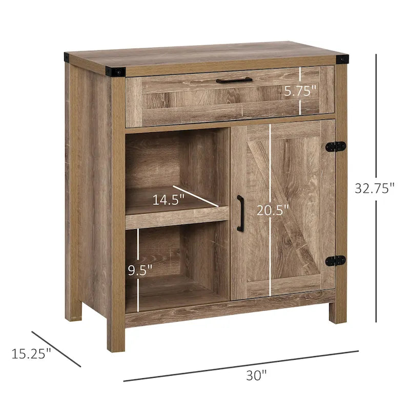 Rustic Barn Door Buffet Sideboard Storage Cabinet for Kitchen & Dining Room