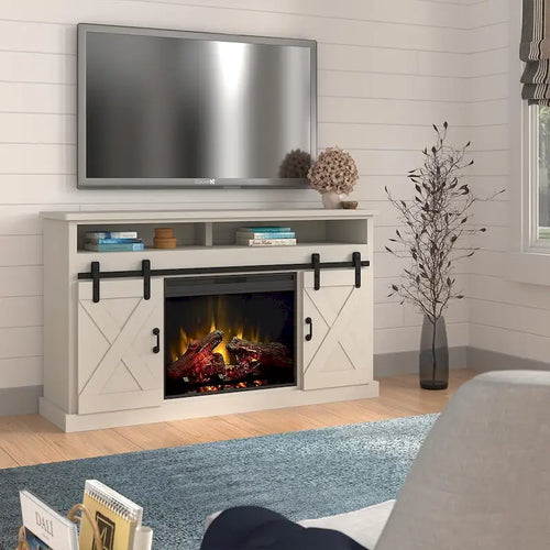 66 inch Electric Fireplace TV Stand for TVs up to 80 inches, White Finish