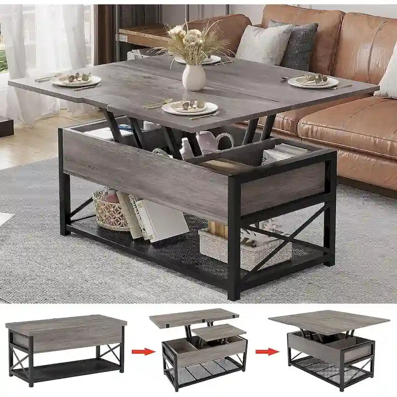 Lift Top Coffee Table Open Storage Shelf & Hidden Classified Storage