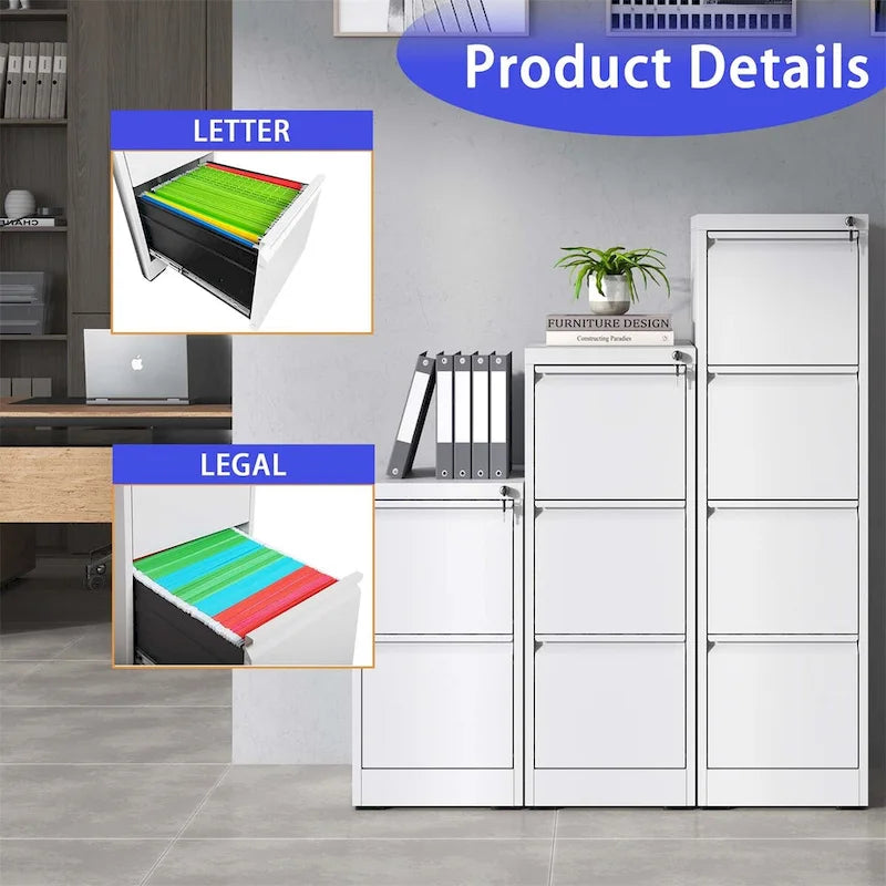 4 Drawer Metal Vertical File Cabinet w/Lock Office Home File Cabinet