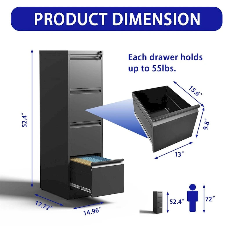 4 Drawer Metal Vertical File Cabinet w/Lock Office Home File Cabinet