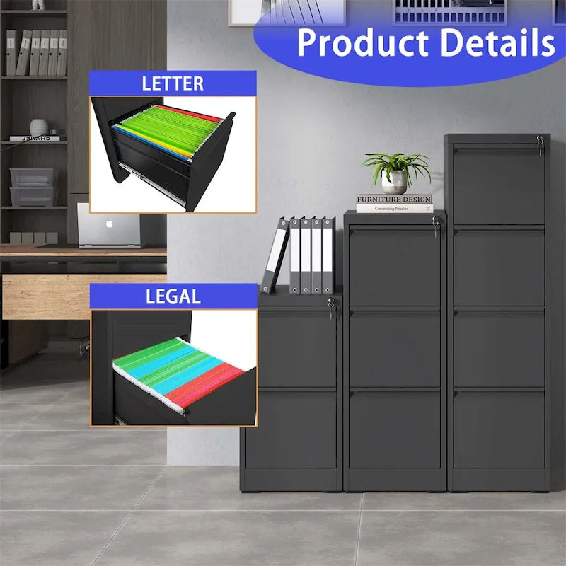 4 Drawer Metal Vertical File Cabinet w/Lock Office Home File Cabinet
