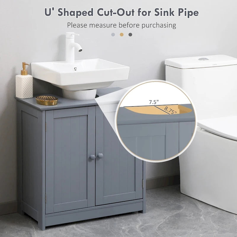Under Sink Bathroom Cabinet with 2 Doors and Shelf, Pedestal Sink Bathroom Vanity Cabinet, Gray